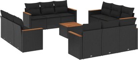 vidaXL 13 részes fekete polyrattan kerti ülőgarnitúra párnákkal