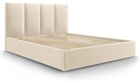 Bézs kárpitozott franciaágy tárolóhellyel ágyráccsal 160x200 cm Juniper – Mazzini Beds