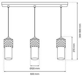 Csillár zsinóron GLAM 3xE27/60W/230V
