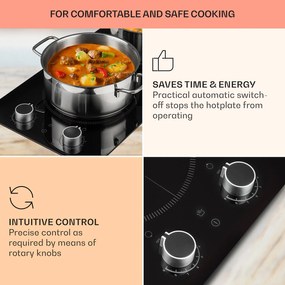 Klarstein Kochheld, indukciós főzőlap, 2900 W, 2 zóna, forgó szabályozók, üveg, fekete