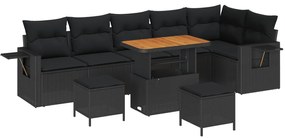 vidaXL Kerti Kanapé Szett 9 pcs Fekete polirattan