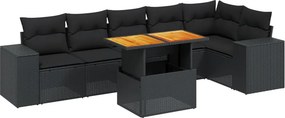 vidaXL 7 részes fekete polyrattan kerti ülőgarnitúra párnával