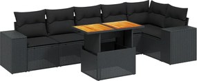 vidaXL 7 részes fekete polyrattan kerti ülőgarnitúra párnával