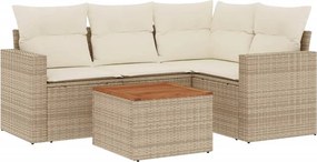 vidaXL 5 részes bézs polyrattan kerti ülőgarnitúra párnákkal