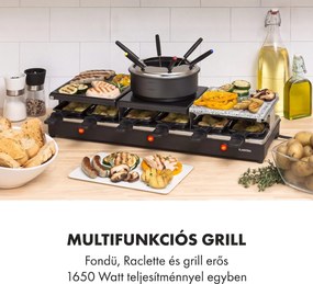 Klarstein Fonduelette XL, 3 az 1-ben raclette grill fonduevel, 1650 W, természetes kő, 12 személyre