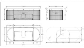 AREZZO design SELINA 120 cm-es ovális alsószekrény solid surface mosdóval, tölgy