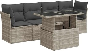 vidaXL 5 részes világosszürke polyrattan kerti ülőgarnitúra párnákkal