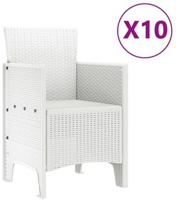 11 Darabos Kert Étkezőszett Fehér Poli Rattan, Kert Asztal Fehér 150x100x73 cm Poli Rattan, Kert Székek 2 db Fehér Poli Rattan, Kert Székek 4 db Fehér Poli Rattan