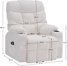 Állítható masszázs fotel, fehér, HUDSON
