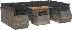 vidaXL 10 részes szürke polyrattan kerti ülőgarnitúra párnákkal
