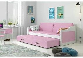 Gyermek kanapé ágy David kihúzható ággyal 90x200 cm - fehér Rözsaszín