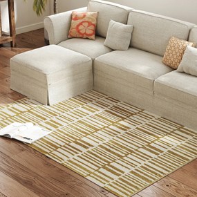 HOMCOM 170x120 cm Mosógépben Mosható Szőnyeg, Rövid Szálú Csíkos Elemes Szőnyeg Nappaliba, Hálószobába és Étkezőbe, Krém | Aosom