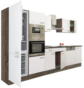 Yorki 340 konyhabútor yorki tölgy korpusz,selyemfényű fehér fronttal alulfagyasztós hűtős szekrénnyel
