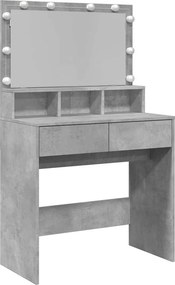 vidaXL betonszürke fésülködőasztal LED-del 80 x 41 x 134,5 cm