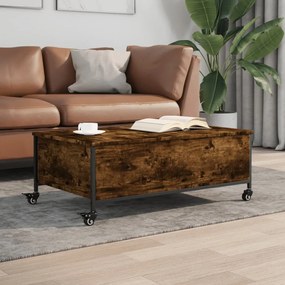 Füstös tölgy szerelt fa dohányzóasztal kerekekkel 91x55x34 cm
