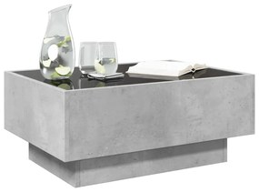 Betonszürke szerelt fa dohányzóasztal LED-del 70 x 50 x 30 cm