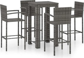 vidaXL 5 részes szürke polyrattan kültéri bárszett kartámasszal