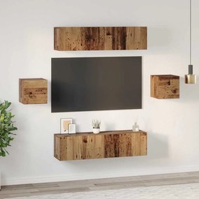 TV szekrény garnitúra Falra szerelhető 6 pcs Régi fa Faanyag