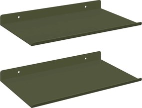 vidaXL Lebegő polc 2 pcs Olajzöld 30 x 18 x 2,5 cm Acél