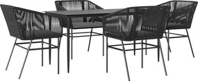 vidaXL 5 részes fekete polyrattan üveg kerti étkezőgarnitúra párnákkal