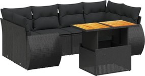 vidaXL 7 részes fekete polyrattan kerti ülőgarnitúra párnával