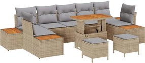 vidaXL Kerti Kanapé Szett párnával tárolóval 10 pcs Bézs Poli rattan