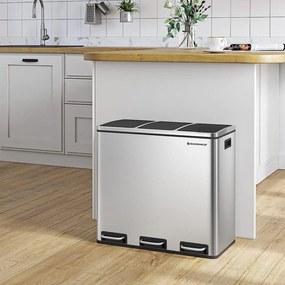 Szelektív szemetes 54 liter, hulladékleválasztó rendszer 3 rekeszes, ezüst