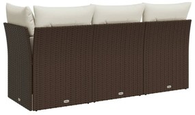 3 személyes barna polyrattan kerti kanapé párnával