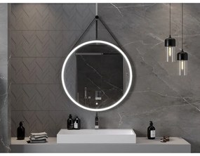 Mexen Reni, LED fürdoszobai tükör háttérvilágítással 90x90 cm, 6000K, fekete keret, páramentes, 9812-090-090-611-70