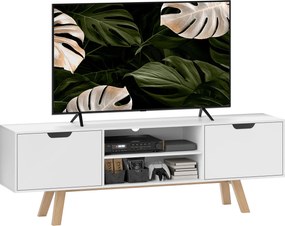 HOMCOM TV szekrény, TV állvány 65 hüvelykig, alacsony bútor 2 szekrénnyel és 2 polccal, TV szekrény nappaliba, 150 x 39 x 50 cm Fehér | Aosom