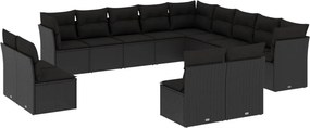 vidaXL 13 részes fekete polyrattan kerti ülőgarnitúra párnákkal