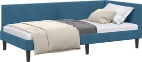 vidaXL Sarokágy keret fejtámlával Kék 80 cm x 200 cm Bársony