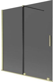 Mexen Velar, 2 szárnyas eltolható kádparaván 150 x 150 cm, 8mm szürke üveg, arany matt, 896-150-000-41-55