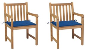 vidaXL 2 db tömör tíkfa kerti szék királykék párnákkal