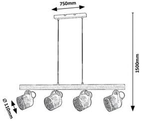Rabalux 3300 - Csillár zsinóron ROTEM 4xE14/40W/230V