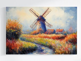Vászonkép Canvas Tájkép Szabadtéri Táj Falu Szélmalom Folyó 120x80