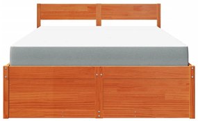 viaszbarna tömör fenyőfa ágy fiókokkal és matraccal 120x200 cm