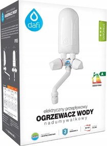 Átfolyós vízmelegítő 3,7 kW-os mosdó fölé, fehér csapteleppel