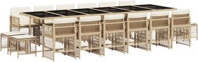 vidaXL 17 részes bézs polyrattan kerti étkezőgarnitúra párnákkal