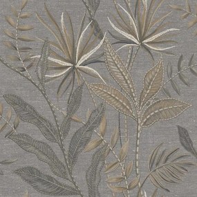 Decoprint Terra Nova Tropical Weave barna-szürke leveles texturált vlies tapéta – TN29084