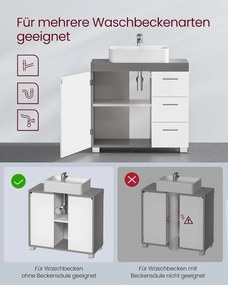 Mosdó alatti szekrény, fürdőszobai szekrény 30 × 70 × 64 cm，fehér–szürke