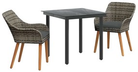 vidaXL Kert étkező szett párnával 3 pcs Szürke polirattan
