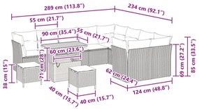 12 Darabos Kerti Kanapészett Párnákkal Bézs Poli Rattan Akáccal, 3 Darabos Kerti Étkezőszett Párnákkal Bézs Poli Rattan Akáccal
