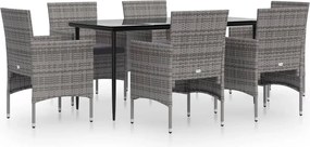 vidaXL 7 részes szürke és fekete kerti étkezőgarnitúra párnákkal