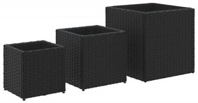3 db fekete polyrattan kerti ültetőláda