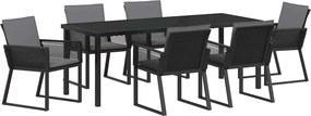 vidaXL Kert étkező szett 7 pcs Fekete Porszórt acél