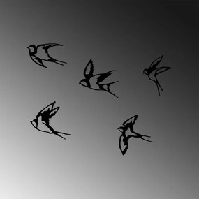 5 db fali madárdekoráció, fém, készlet