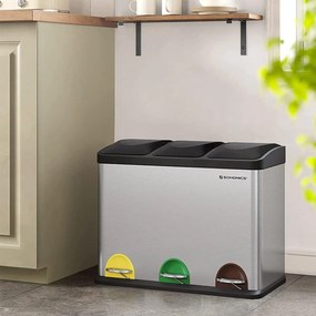 Szelektív szemeteskuka 3x15L, ezüst