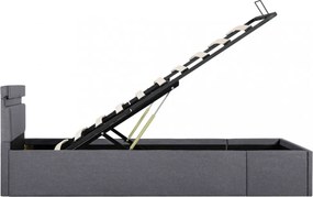 sötétszürke LED-es szövetágy hidraulikus tárolóval 100 x 200 cm
