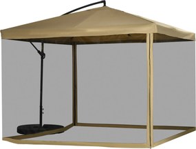 Outsunny Áttört Napernyő, 295 x 295 cm Napernyő Hálós Oldalakkal, Dönthető Piac Napernyő, Kerti Napernyő Súlyozott Alappal, Teraszra, Erkélyre, Acél,